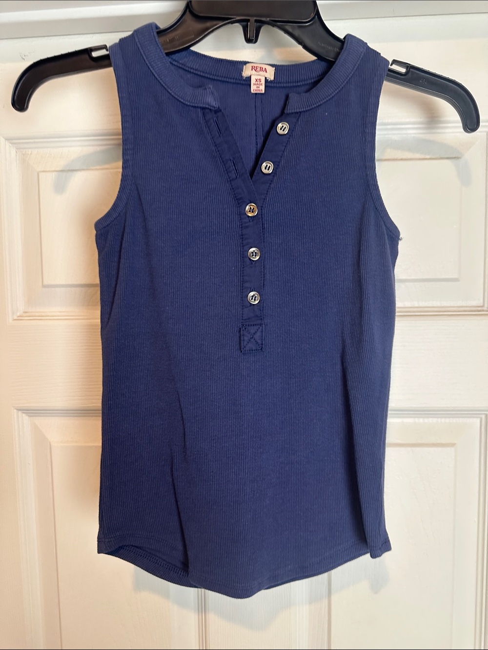 Reba Juniors' Navy Ribbed Henley Tank Top